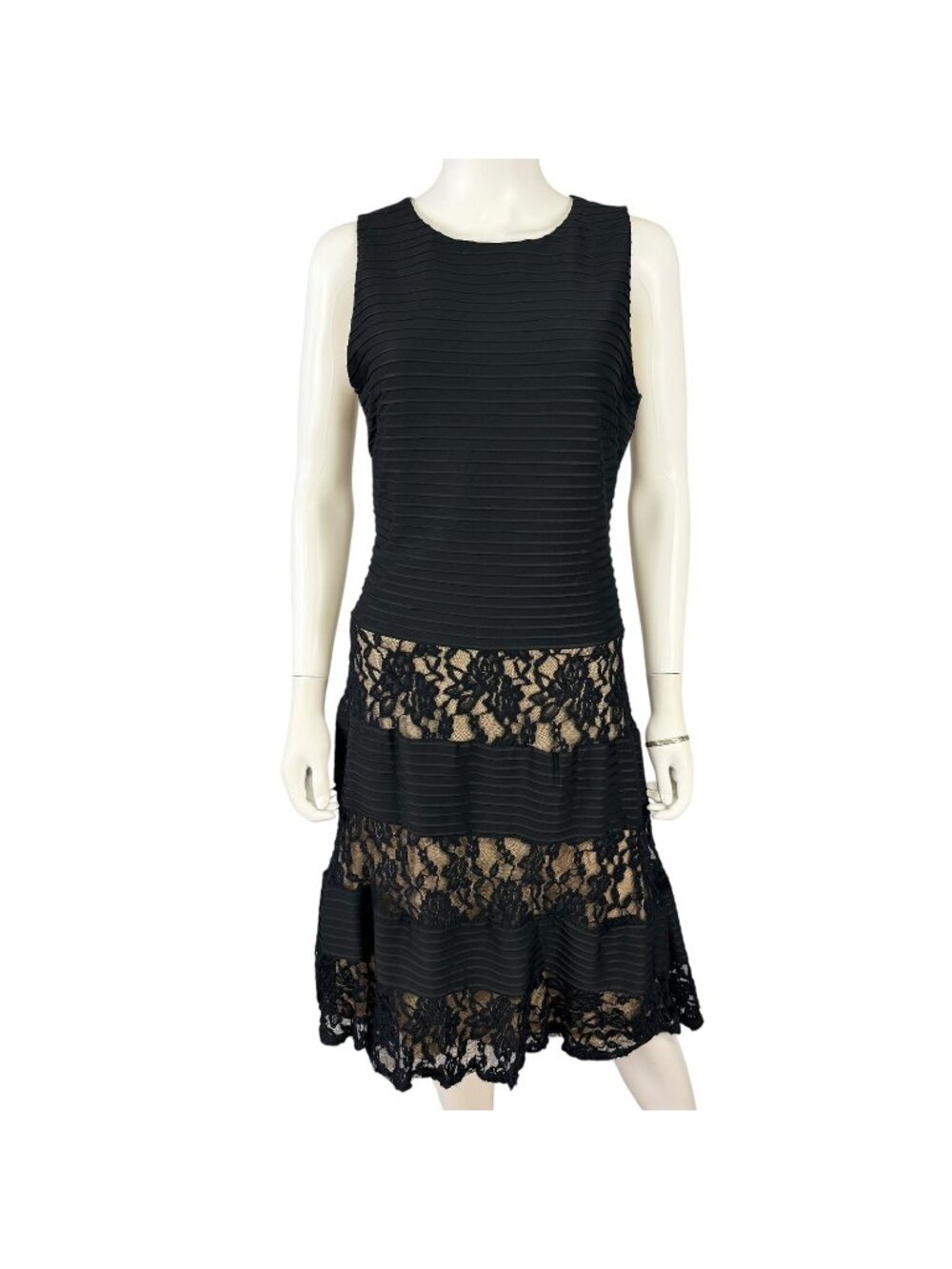Julian Taylor Black Lace Tiered Sleeveless Fit Flare Dress Cocktail Wedding 12